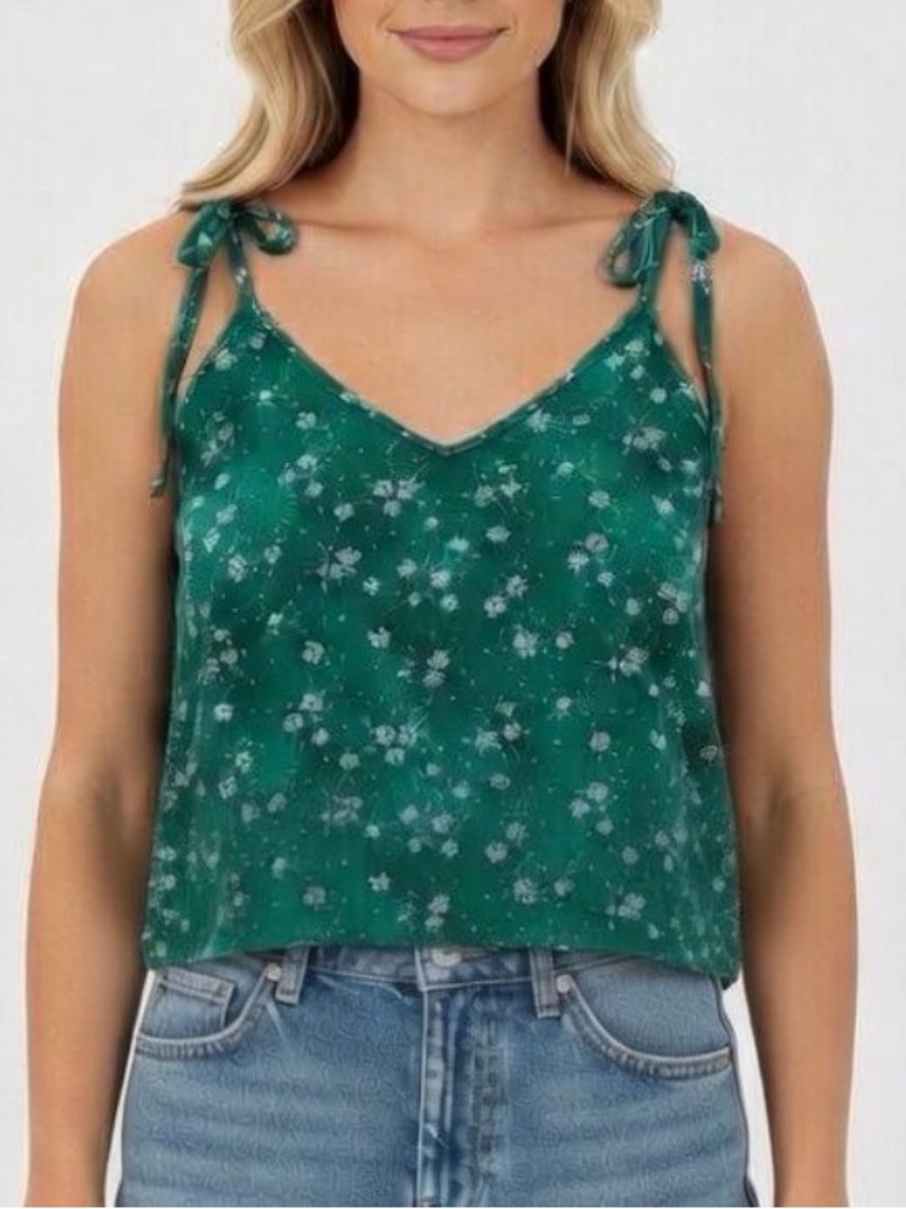 Abercrombie & Fitch Babydoll Tie Floral Green Tank Top Flowy XL NWT